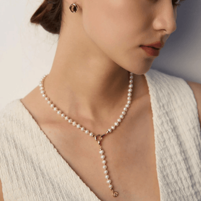 Pearl Toggle Necklace – S925 Sterling Silver in Vintage Gold & White Gold - Beloved Moments Jewels & Co. Inc.