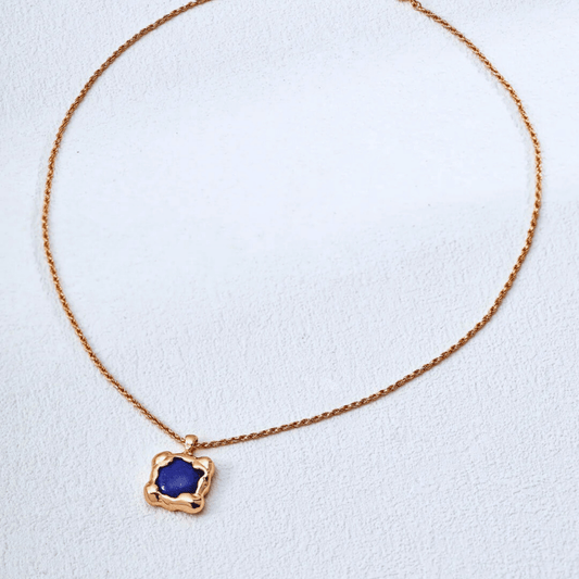 Molten-Edge Lapis Pendant Necklace - 18K Vintage Gold White Gold Plated S925 Silver