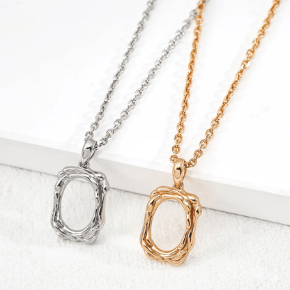 Organic Frame Pendant Necklace – 18K Vintage Gold White Gold Plated S925 Silver - Beloved Moments Jewels & Co. Inc.