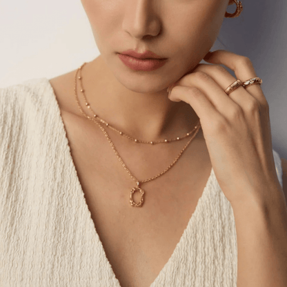 Organic Frame Pendant Necklace – 18K Vintage Gold White Gold Plated S925 Silver - Beloved Moments Jewels & Co. Inc.