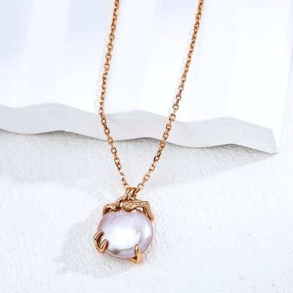 Sculpted Claw Pearl Necklace – 18K Vintage Gold Plated S925 Silver - Beloved Moments Jewels & Co. Inc.
