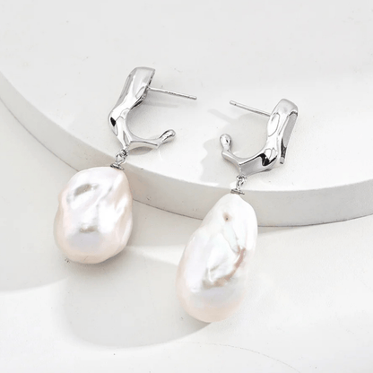 Molten Baroque Pearl Drop Earrings – 18K Vintage Gold White Gold Plated S925 Silver - Beloved Moments Jewels & Co. Inc.