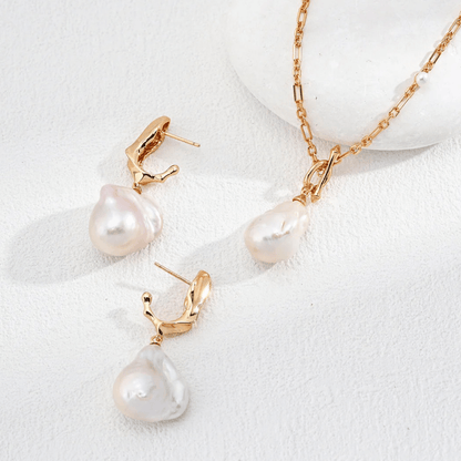 Molten Baroque Pearl Drop Earrings – 18K Vintage Gold White Gold Plated S925 Silver - Beloved Moments Jewels & Co. Inc.