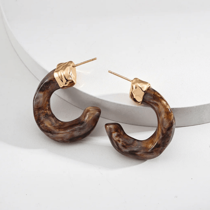 Resin Hoop Earrings in Agate & Coral Tones - S925 Sterling Silver - Beloved Moments Jewels & Co. Inc.