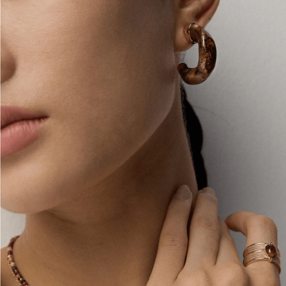 Resin Hoop Earrings in Agate & Coral Tones - S925 Sterling Silver - Beloved Moments Jewels & Co. Inc.