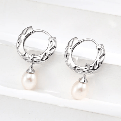 Baroque Pearl Drop Hoop Earrings -18K Vintage Gold White Gold S925 Silver - Beloved Moments Jewels & Co. Inc.