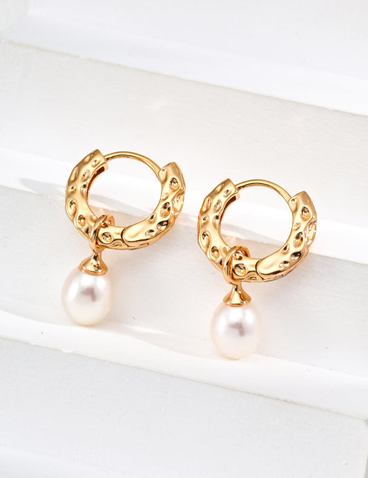 S925 Silver Baroque Pearl Drop Hoop Earrings - Beloved Moments Jewels