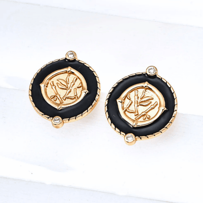 Vintage Coin Enamel Earrings — 925 Sterling Silver, 18K Vintage Gold/ White Gold Plated- Beloved Moments Jewels & Co. Inc.