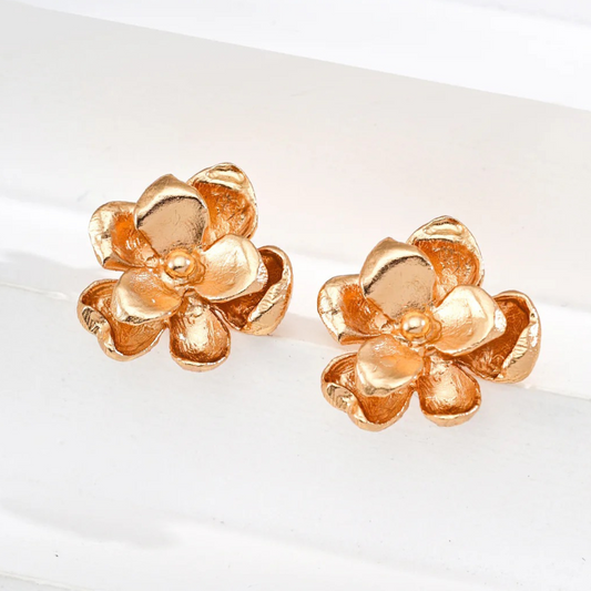 Floral Stud Earrings - S925 Vintage Gold