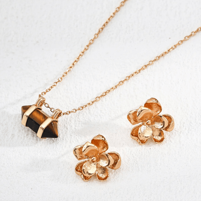 Floral Stud Earrings - 18K Vintage Gold Plated S925 Silver - Beloved Moments Jewels & Co. Inc.