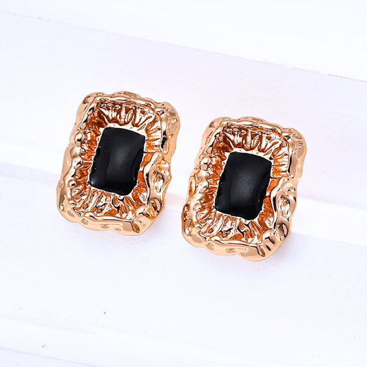 Noir Rectangulaire Earrings  S925 Silver with Black Enamel