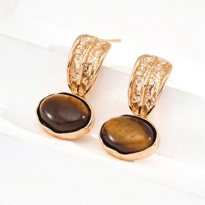 Tiger Eye & Onyx Textured Drop Earrings – S925 Sterling Silver - Beloved Moments Jewels & Co. Inc.