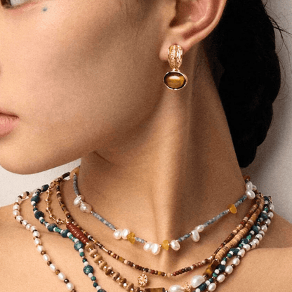 Tiger Eye & Onyx Textured Drop Earrings – S925 Sterling Silver - Beloved Moments Jewels & Co. Inc.