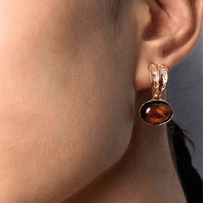 Tiger Eye & Onyx Textured Drop Earrings – S925 Sterling Silver - Beloved Moments Jewels & Co. Inc.
