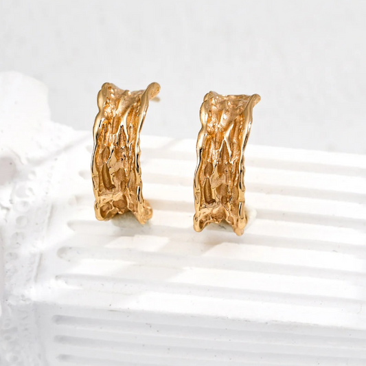 Sculptural Textured Hoop Earrings in S925 Sterling Silver Vintage/ Gold White Gold