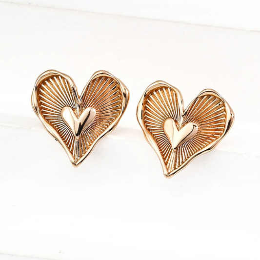 Radiant Heart Stud Earrings in S925 Sterling Silver Vintage Gold / White Gold
