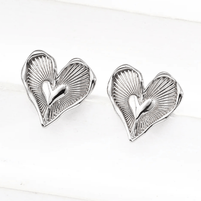 Radiant Heart Stud Earrings - 18K Vintage Gold White Gold Plated S925 Silver - Beloved Moments Jewels & Co. Inc.