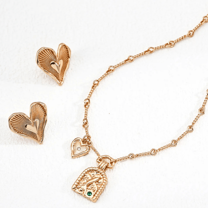 Radiant Heart Stud Earrings - 18K Vintage Gold White Gold Plated S925 Silver  - Beloved Moments Jewels & Co. Inc.