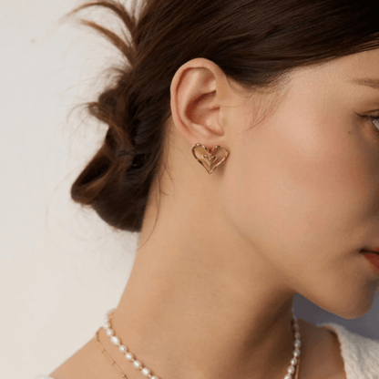 Radiant Heart Stud Earrings - 18K Vintage Gold White Gold Plated S925 Silver - Beloved Moments Jewels & Co. Inc.