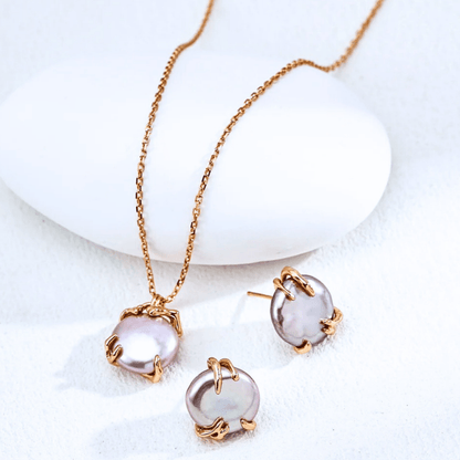 Sculpted Claw Coin Pearl Earrings – 18K Vintage Gold Plated S925 Silver - Beloved Moments Jewels & Co. Inc.