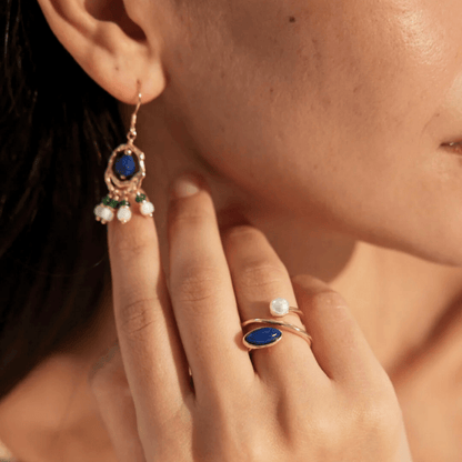 Lapis & Pearl Orbit Open Ring - 18K Vintage Gold-plated S925 Silver