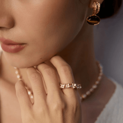 Blossom Enamel Flower Ring – S925 Sterling Silver in Vintage Gold & White Gold - Beloved Moments Jewels & Co. Inc.