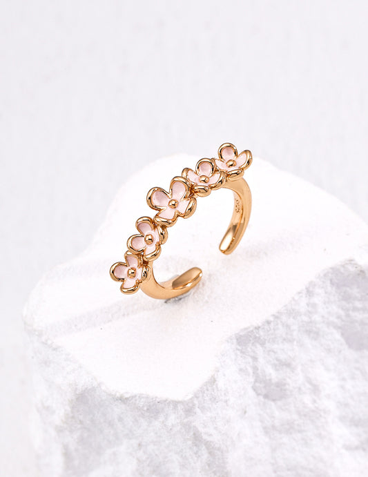 Blossom Enamel Flower Ring – S925 Sterling Silver in Vintage Gold & White Gold - Beloved Moments Jewels
