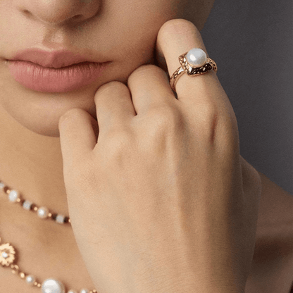 Baroque Pearl Sculpted Ring - 18K Vintage Gold White Gold Plated S925 Silver- Beloved Moments Jewels & Co. Inc.