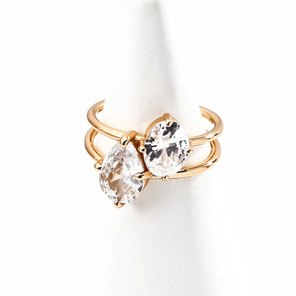 S925 Twin Gemstone Ring – Vintage Gold / White Gold - Beloved Moments Jewels & Co. Inc.