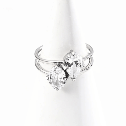 S925 Twin Gemstone Ring – Vintage Gold / White Gold - Beloved Moments Jewels & Co. Inc.