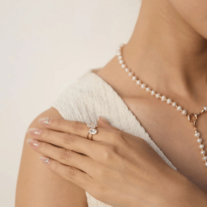 S925 Twin Gemstone Ring – Vintage Gold / White Gold - Beloved Moments Jewels & Co. Inc.