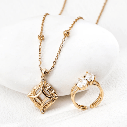 S925 Twin Gemstone Ring – Vintage Gold / White Gold - Beloved Moments Jewels & Co. Inc.