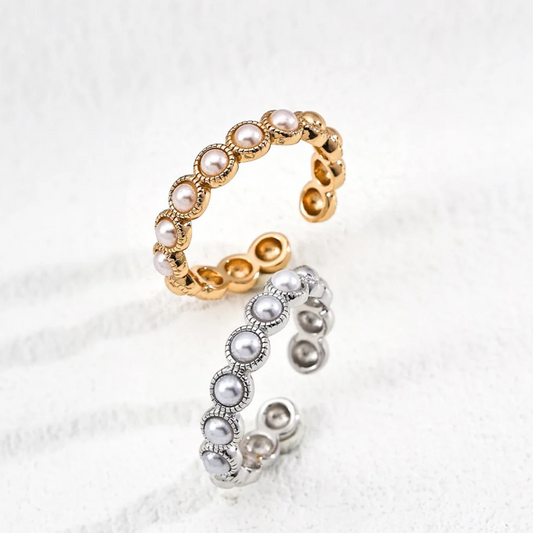 Minimalist Faux Pearl Ring - S925 Sterling Silver Adjustable