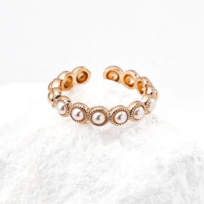 Minimalist Faux Pearl Ring - S925 Sterling Silver Adjustable - Beloved Moments Jewels & Co. Inc.