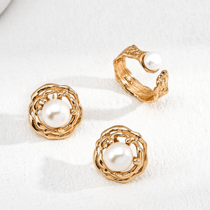 Withered Nest Open Pearl Ring – 18K Vintage Gold White Gold Plated S925 Silver - Beloved Moments Jewels & Co. Inc.