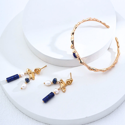 Sculptural Lapis Bangle — S925, Vintage Gold or White Gold (Adjustable)