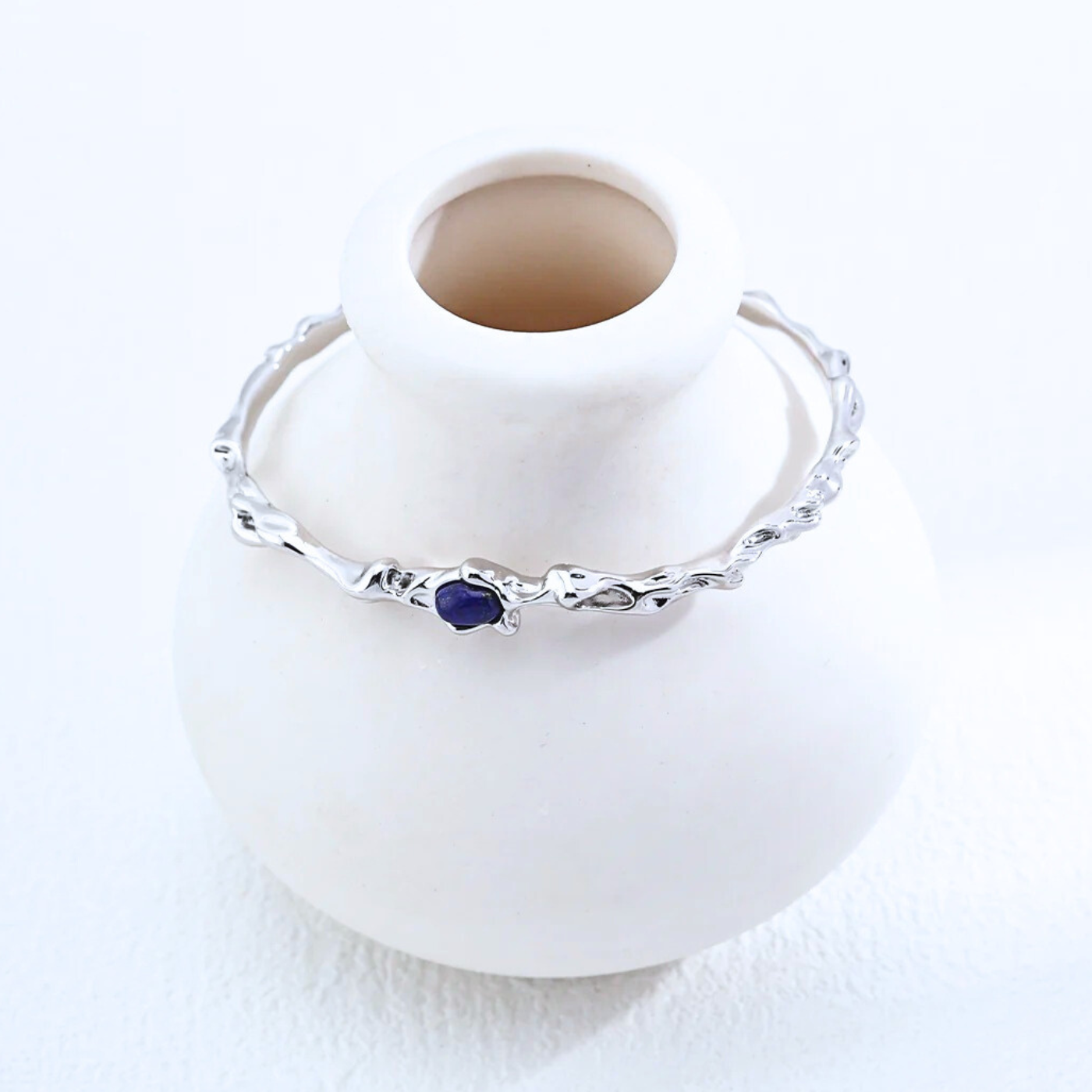 Sculptural Lapis Bangle — S925, Vintage Gold or White Gold (Adjustable)