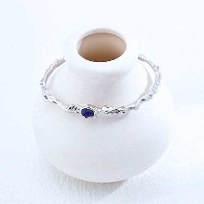 Sculptural Lapis Bangle — S925, Vintage Gold or White Gold (Adjustable)