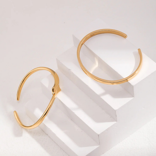 Polished Cuff Bracelet - S925 Sterling Silver Adjustable