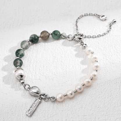 Gemstone & Pearl Adjustable Bracelet – S925 Sterling Silver Two - Tone Design - Beloved Moments Jewels & Co. Inc.