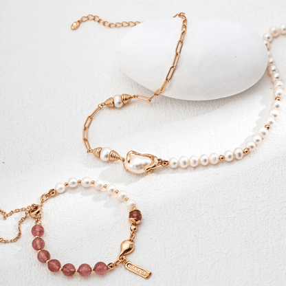 Gemstone & Pearl Adjustable Bracelet – S925 Sterling Silver Two - Tone Design - Beloved Moments Jewels & Co. Inc.