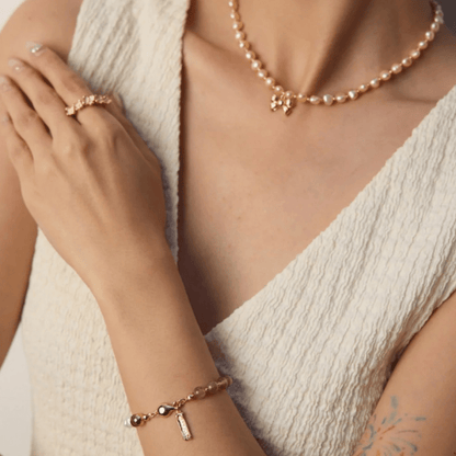 Gemstone & Pearl Adjustable Bracelet – S925 Sterling Silver Two - Tone Design - Beloved Moments Jewels & Co. Inc.