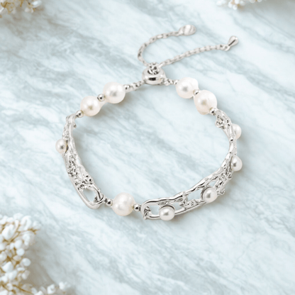 Pearl Vine Bracelet – 18K vintage gold or white gold-plated finish S925 Silver - Beloved Moments Jewels & Co. Inc.