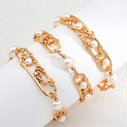 Pearl Vine Bracelet – 18K vintage gold or white gold-plated finish S925 Silver - Beloved Moments Jewels & Co. Inc.