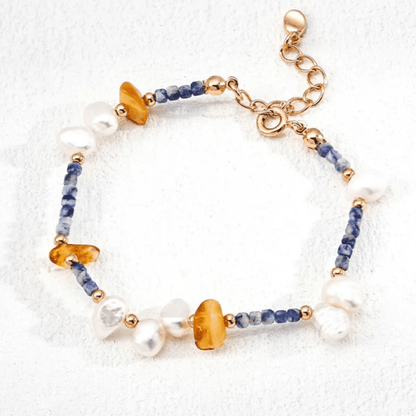 Natural Pearl & Blue Spot Stone Wax Cord Bracelet S925 Sterling Silver - Beloved Moments Jewels & Co. Inc.