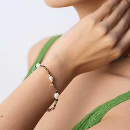 Turquoise, Lapis & Pearl Bracelet - 18K Vintage Gold or White Gold Plated S925 Silver - Beloved Moments Jewels & Co. Inc.