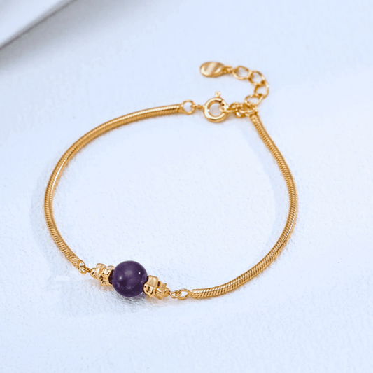 Amethyst Bead Snake - Chain Bracelet — S925 Vintage Gold (Adjustable) - Beloved Moments Jewels & Co. Inc.