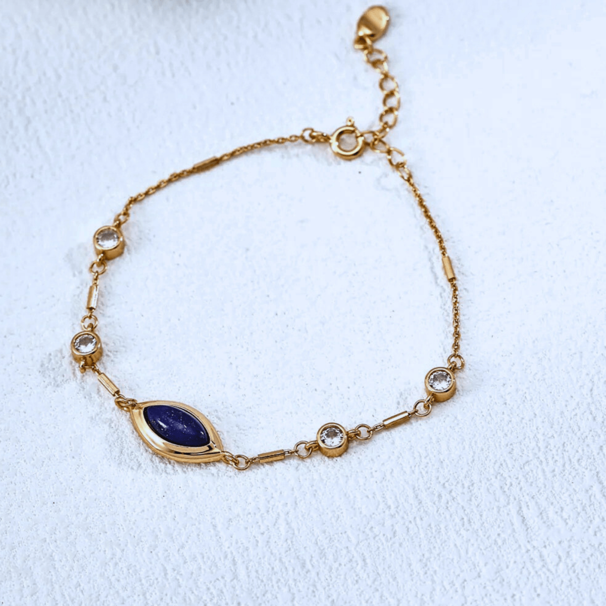 Lapis Lazuli Marquise Station Bracelet | Vintage Gold S925 Adjustable - Beloved Moments Jewels & Co. Inc.