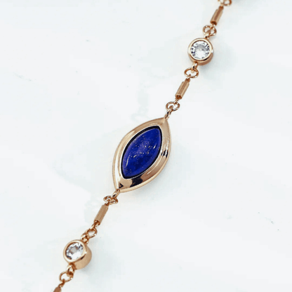 Lapis Lazuli Marquise Station Bracelet | Vintage Gold S925 Adjustable - Beloved Moments Jewels & Co. Inc.