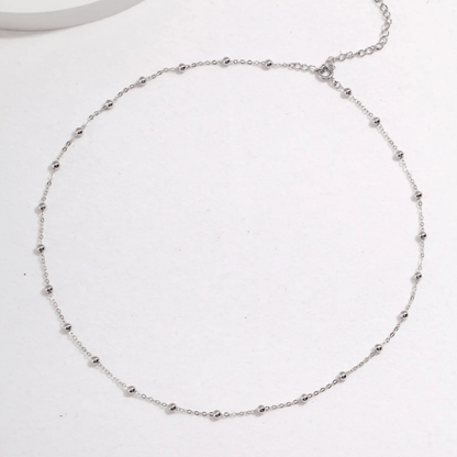 Delicate Beaded Chain Necklace - 18K White Gold Vintage Gold Plated S925 Silver - Beloved Moments Jewels & Co. Inc.